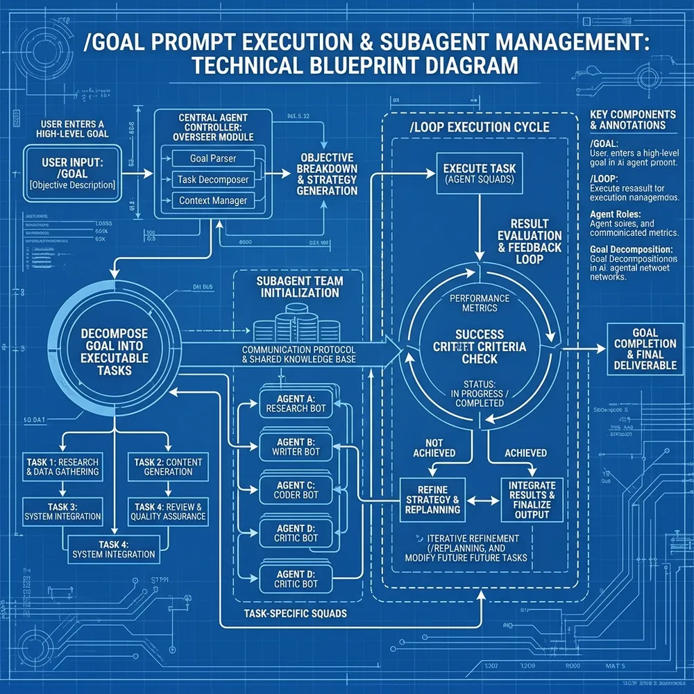 A super detailed blueprint diagram showing how to run a /goal prompt for AI agents